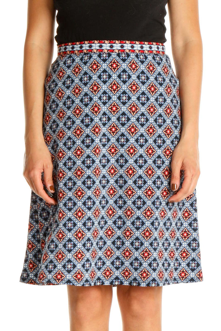 Blue Printed Bohemian A-Line Skirt