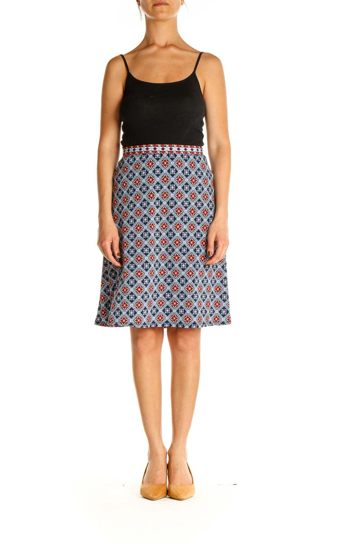 Blue Printed Bohemian A-Line Skirt