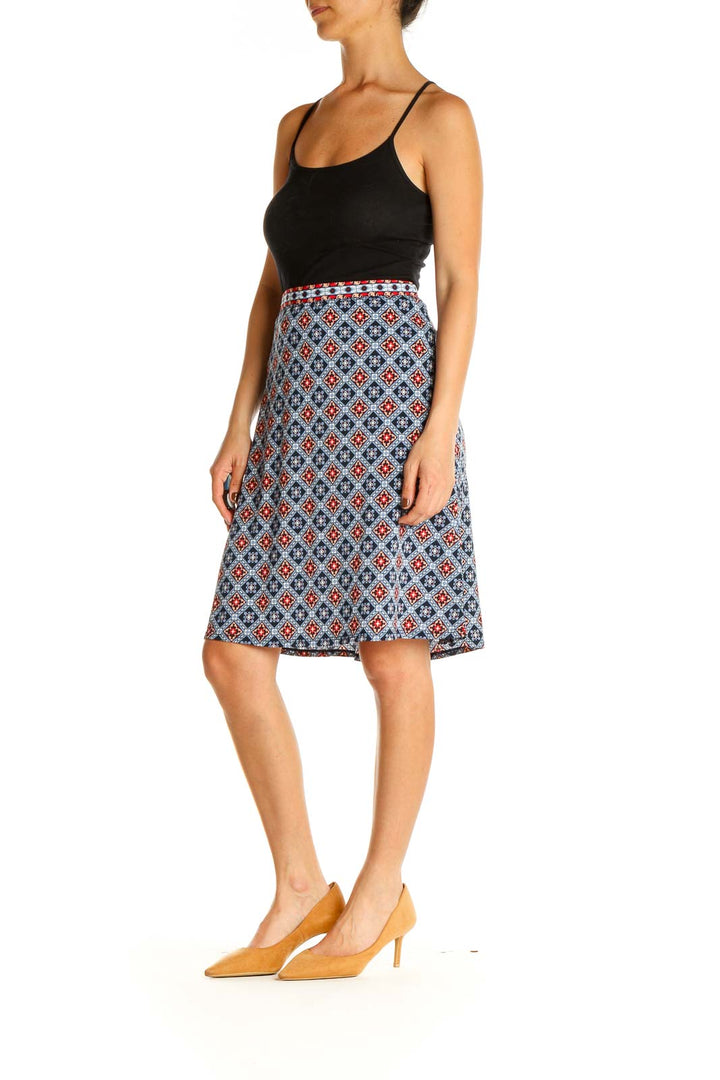 Blue Printed Bohemian A-Line Skirt