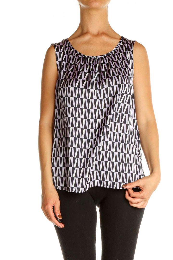 Black Geometric Print Holiday Tank Top