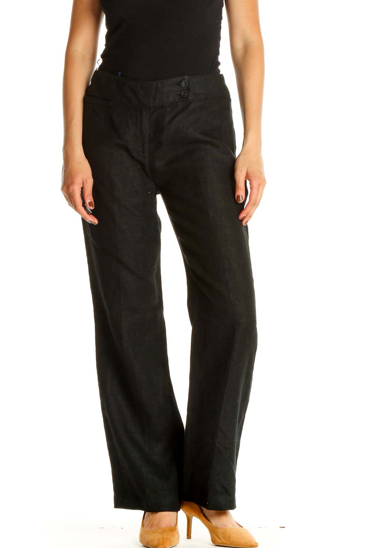 Black Textured Classic Trousers