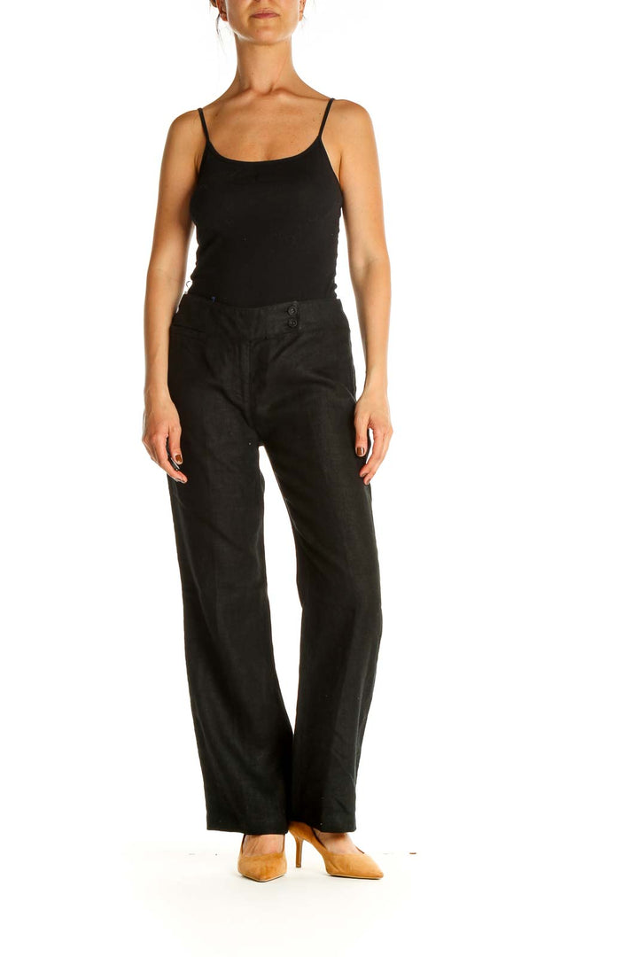 Black Textured Classic Trousers