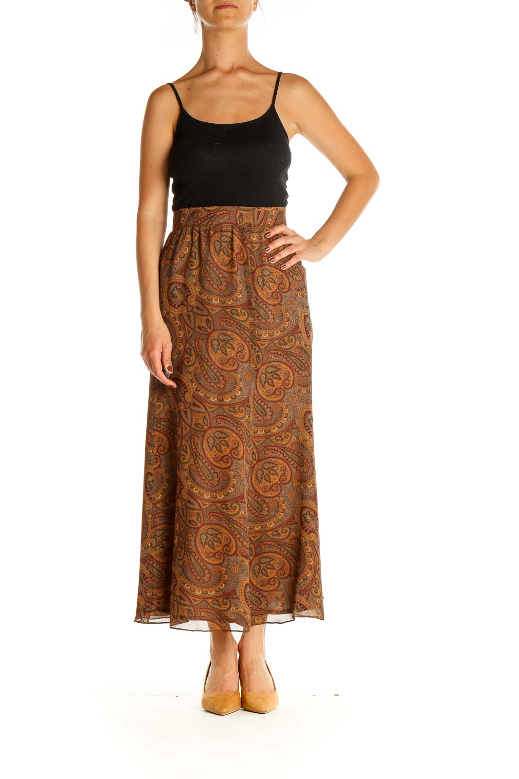 Brown Paisley Holiday A-Line Skirt