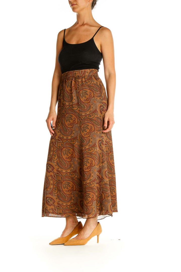 Brown Paisley Holiday A-Line Skirt