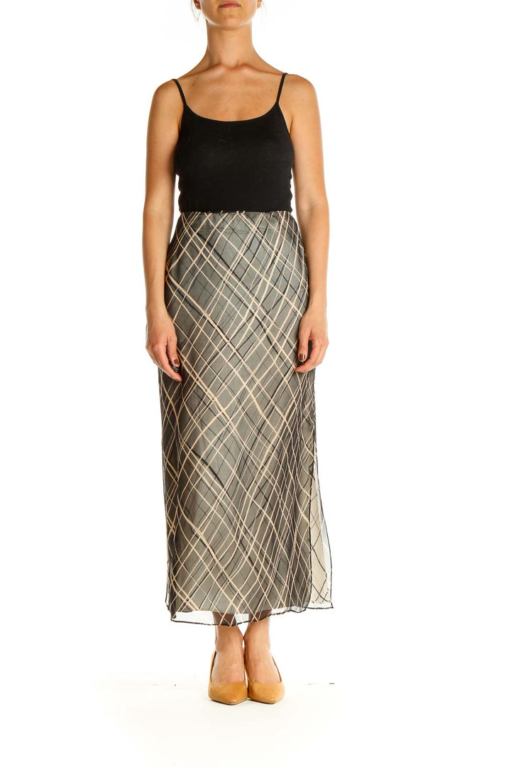 Gray Printed Holiday Silk A-Line Skirt