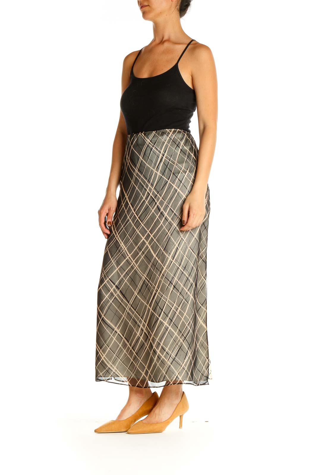 Gray Printed Holiday Silk A-Line Skirt