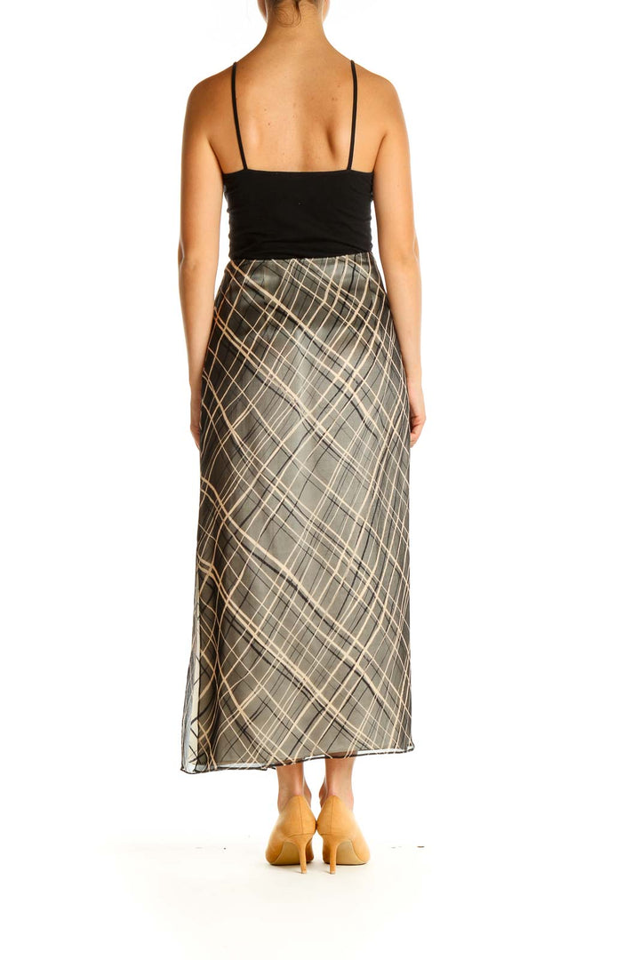 Gray Printed Holiday Silk A-Line Skirt