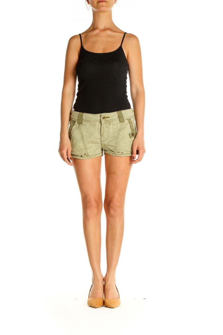 Front view of olive green utility shorts from Free People