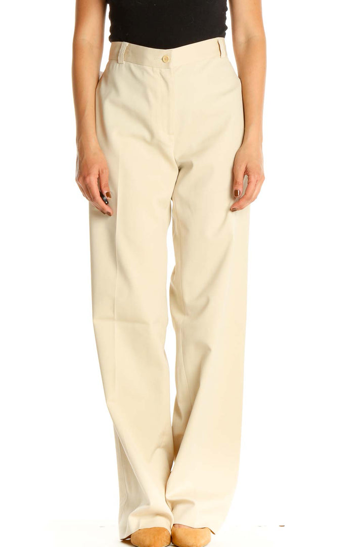 Beige Printed All Day Wear Trousers