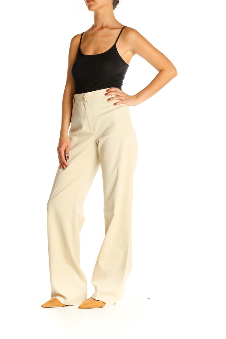 Beige Printed All Day Wear Trousers