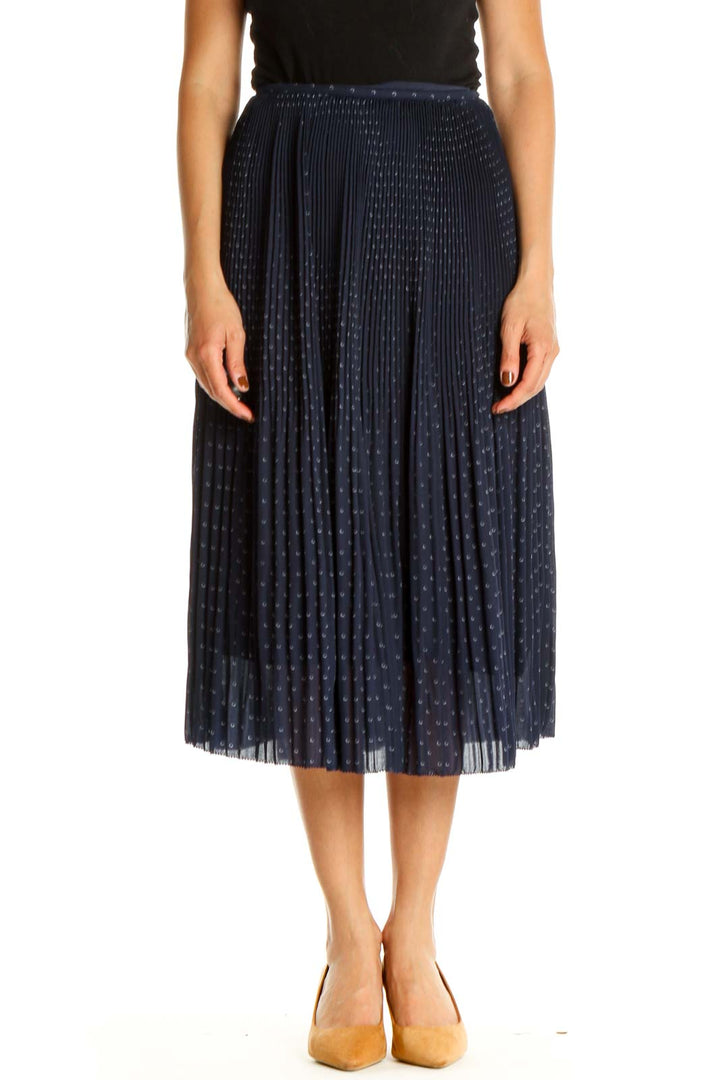 Blue Printed Holiday Pleated Skirt