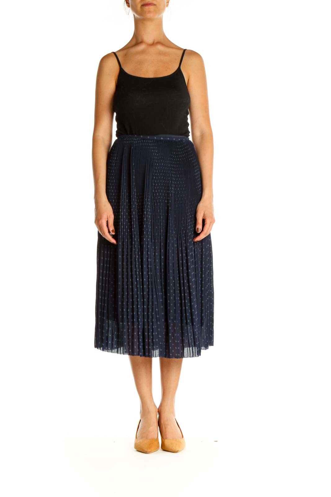 Blue Printed Holiday Pleated Skirt