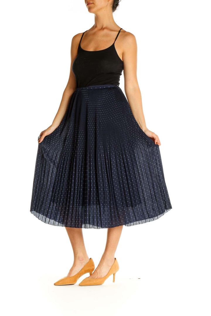 Blue Printed Holiday Pleated Skirt