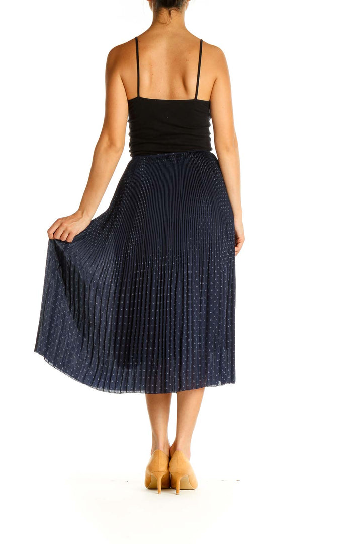 Blue Printed Holiday Pleated Skirt