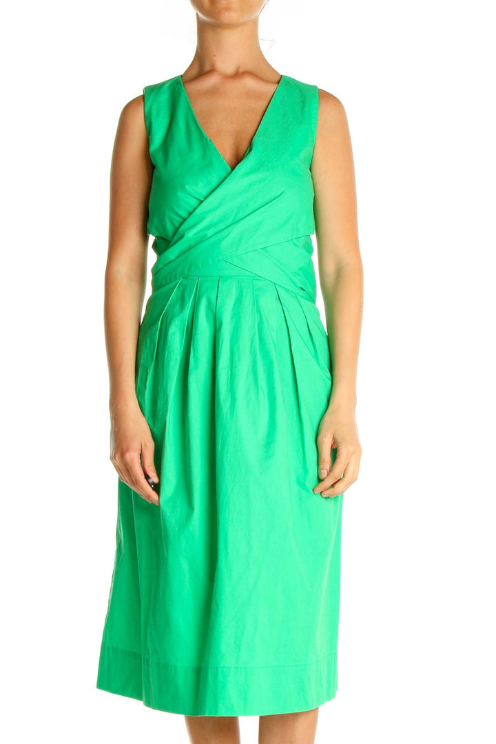 Green Solid Classic Fit & Flare Dress