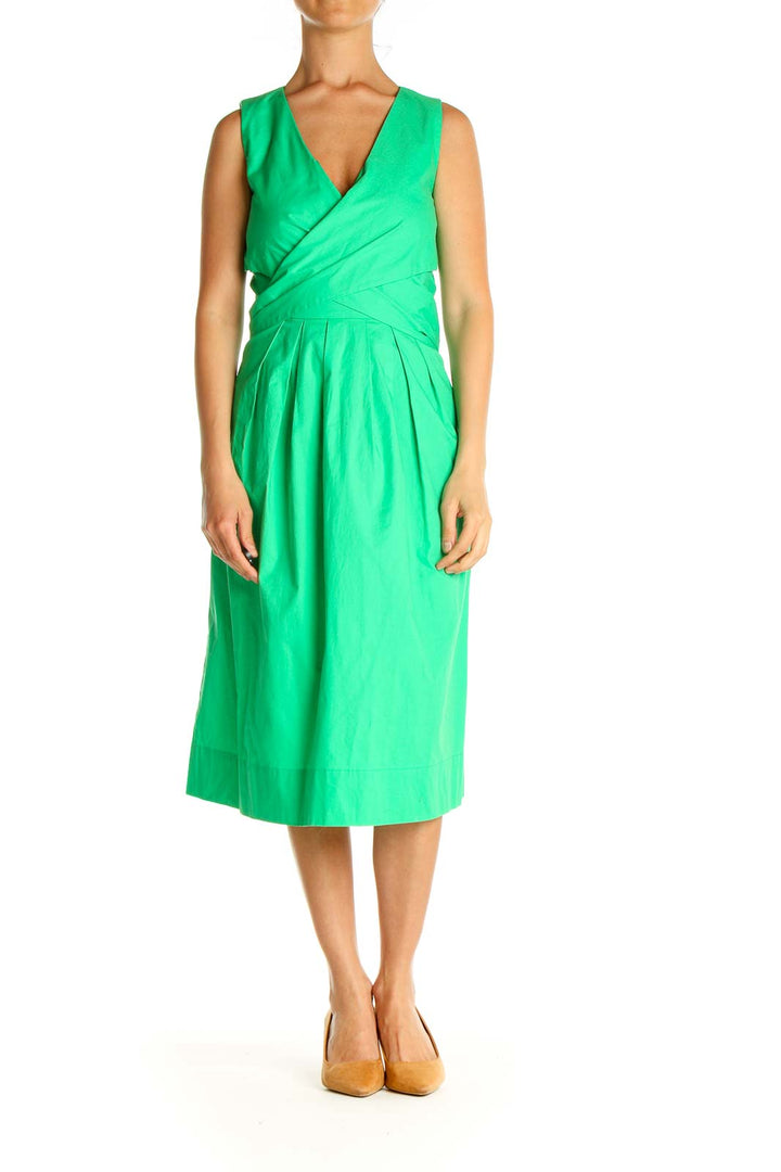 Green Solid Classic Fit & Flare Dress