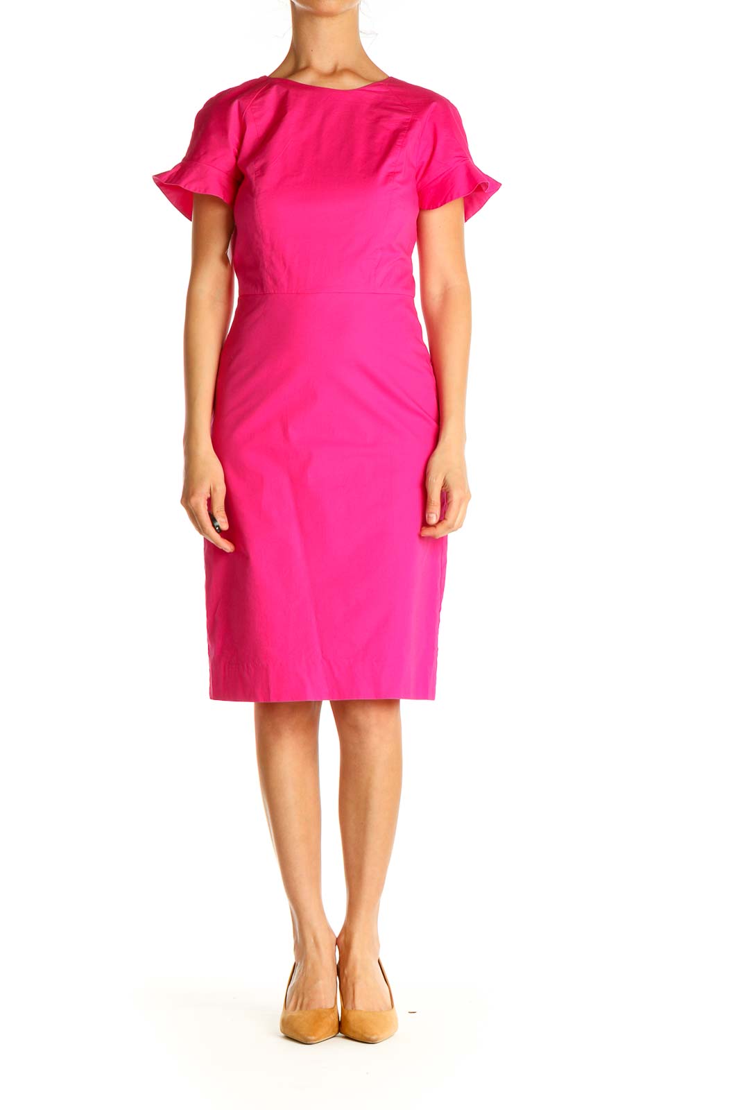 Pink Solid Day Sheath Dress