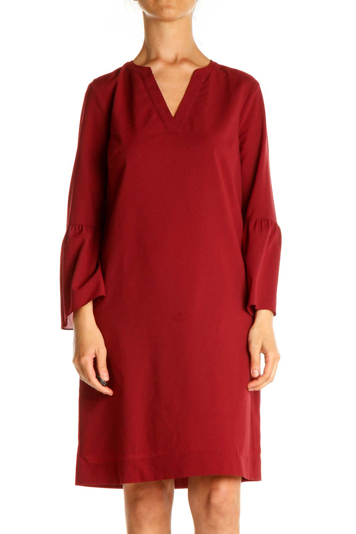 Red Solid Day Shift Dress