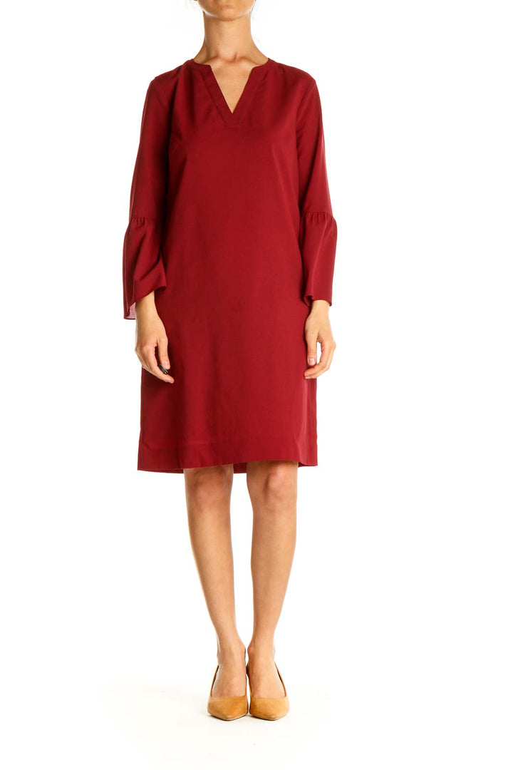 Red Solid Day Shift Dress