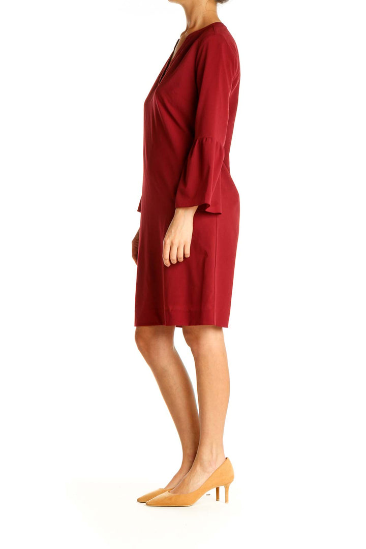 Red Solid Day Shift Dress