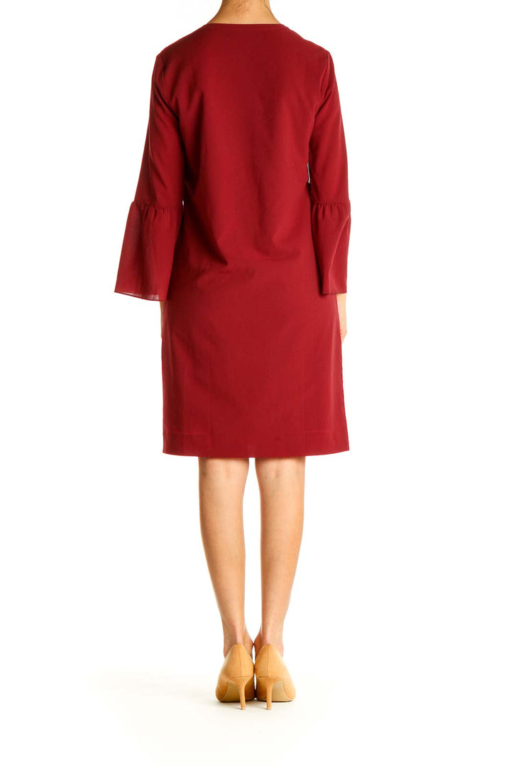 Red Solid Day Shift Dress