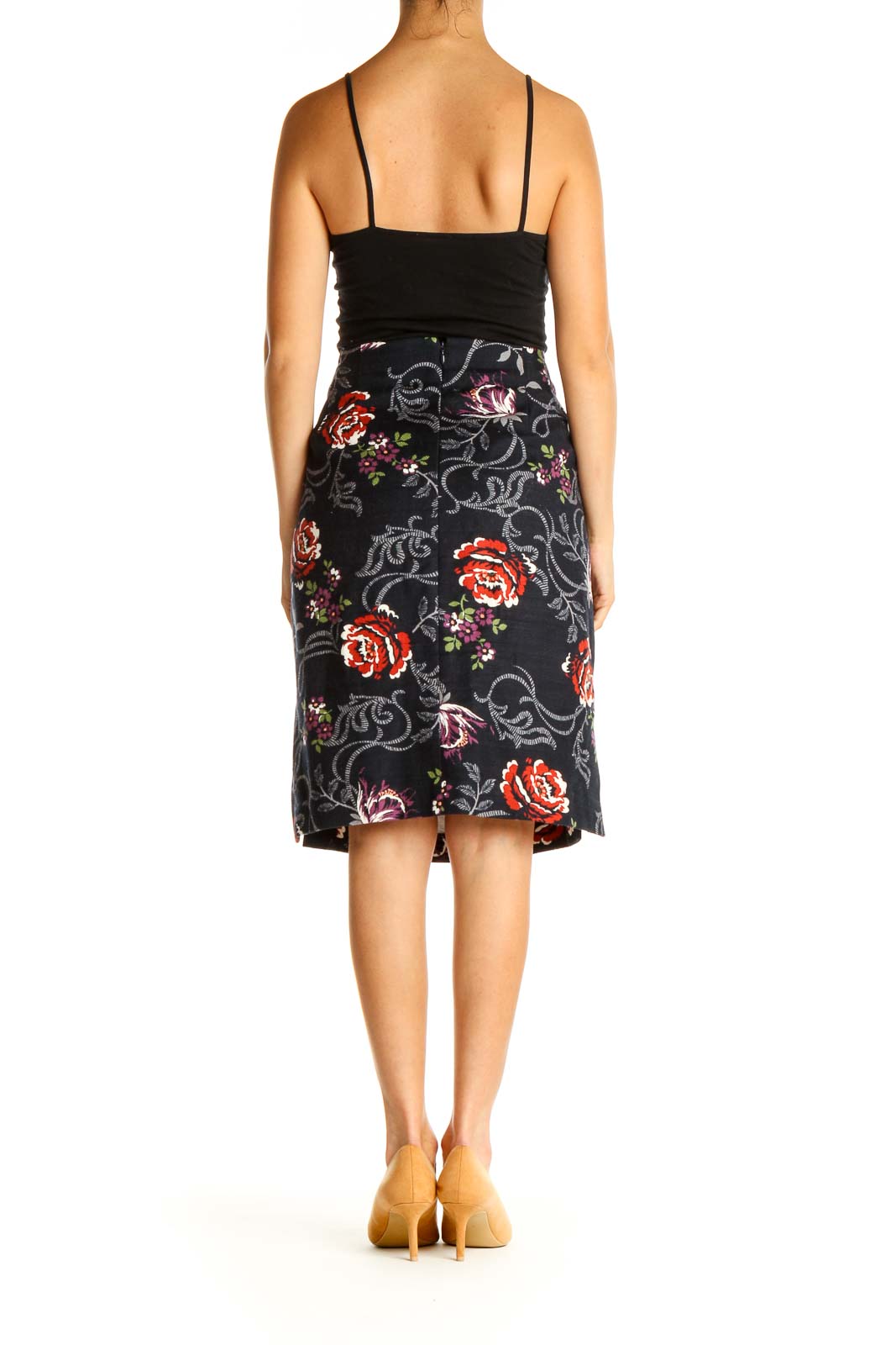 Black Floral Print Holiday A-Line Skirt