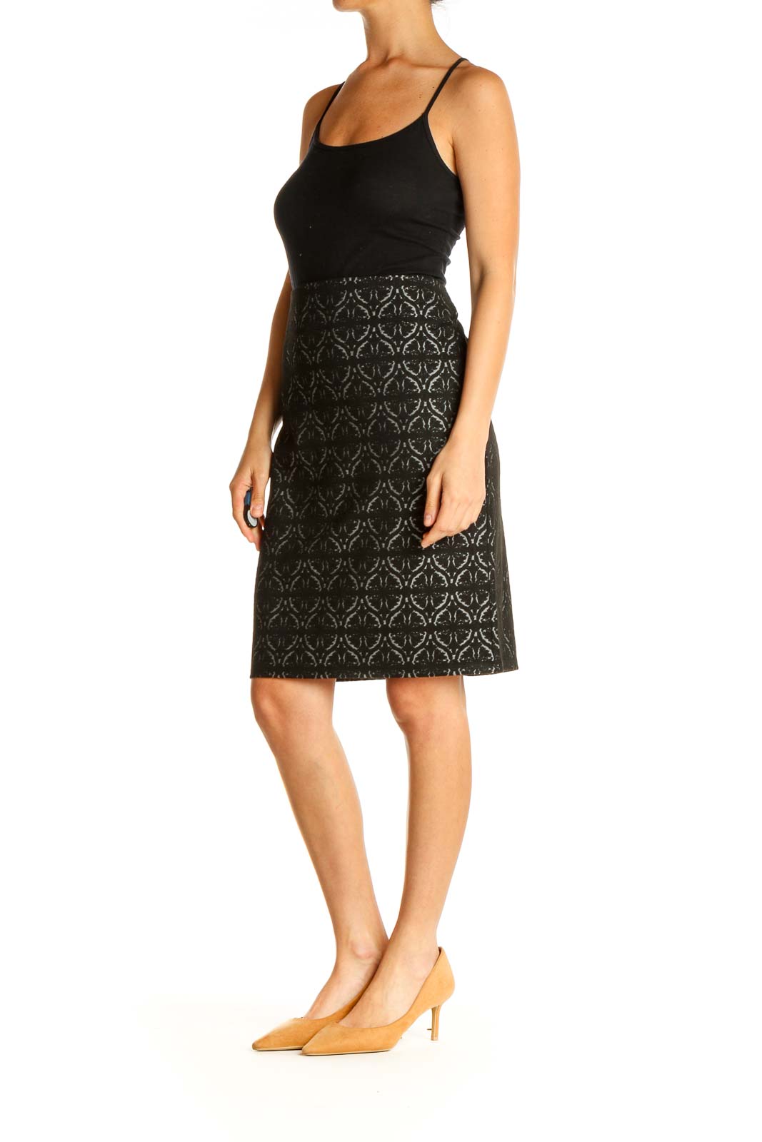 Black Printed Chic Pencil Skirt