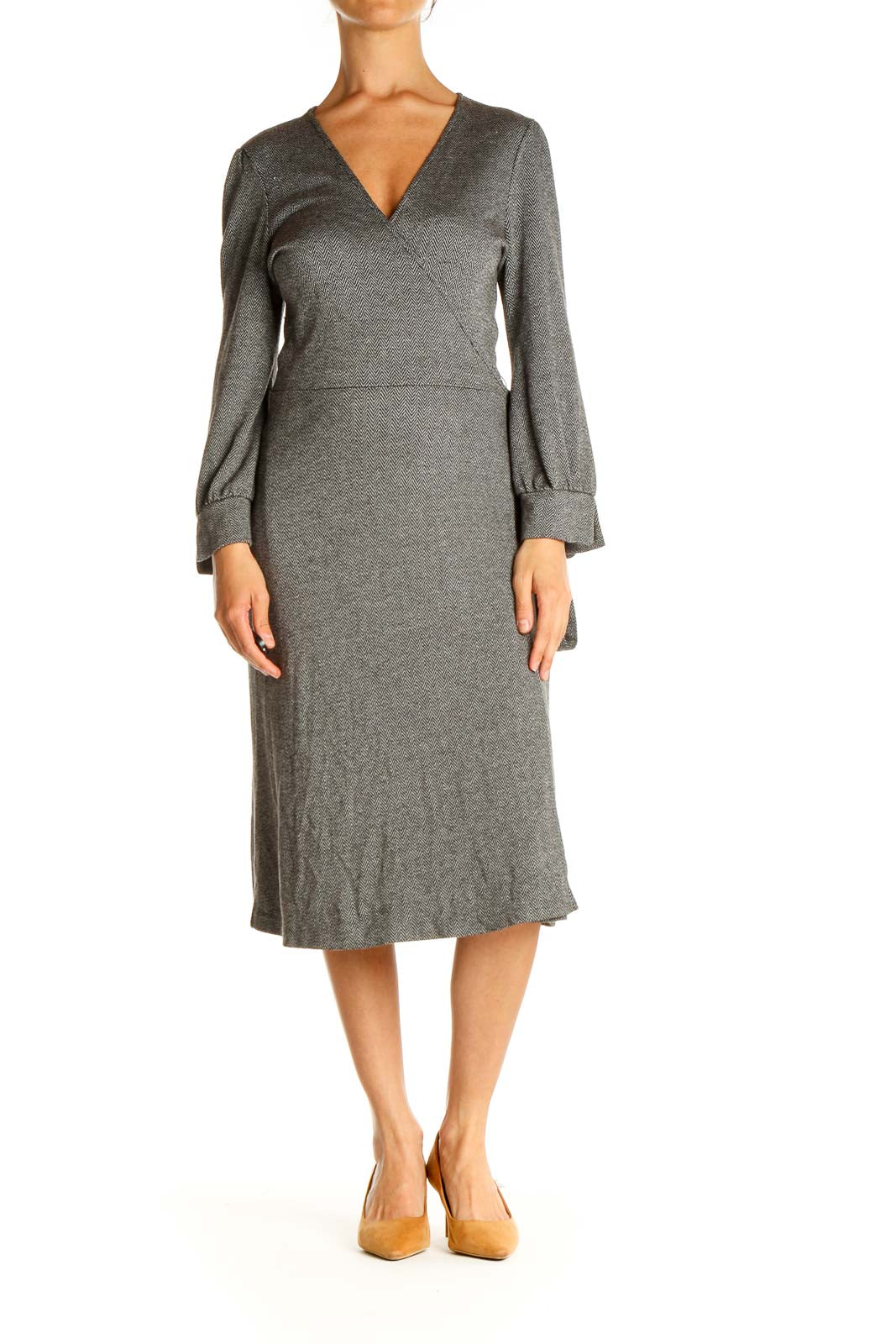 Gray Textured Day Sheath Dress