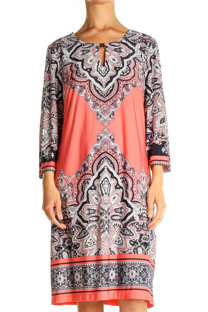 Pink Printed Holiday Shift Dress