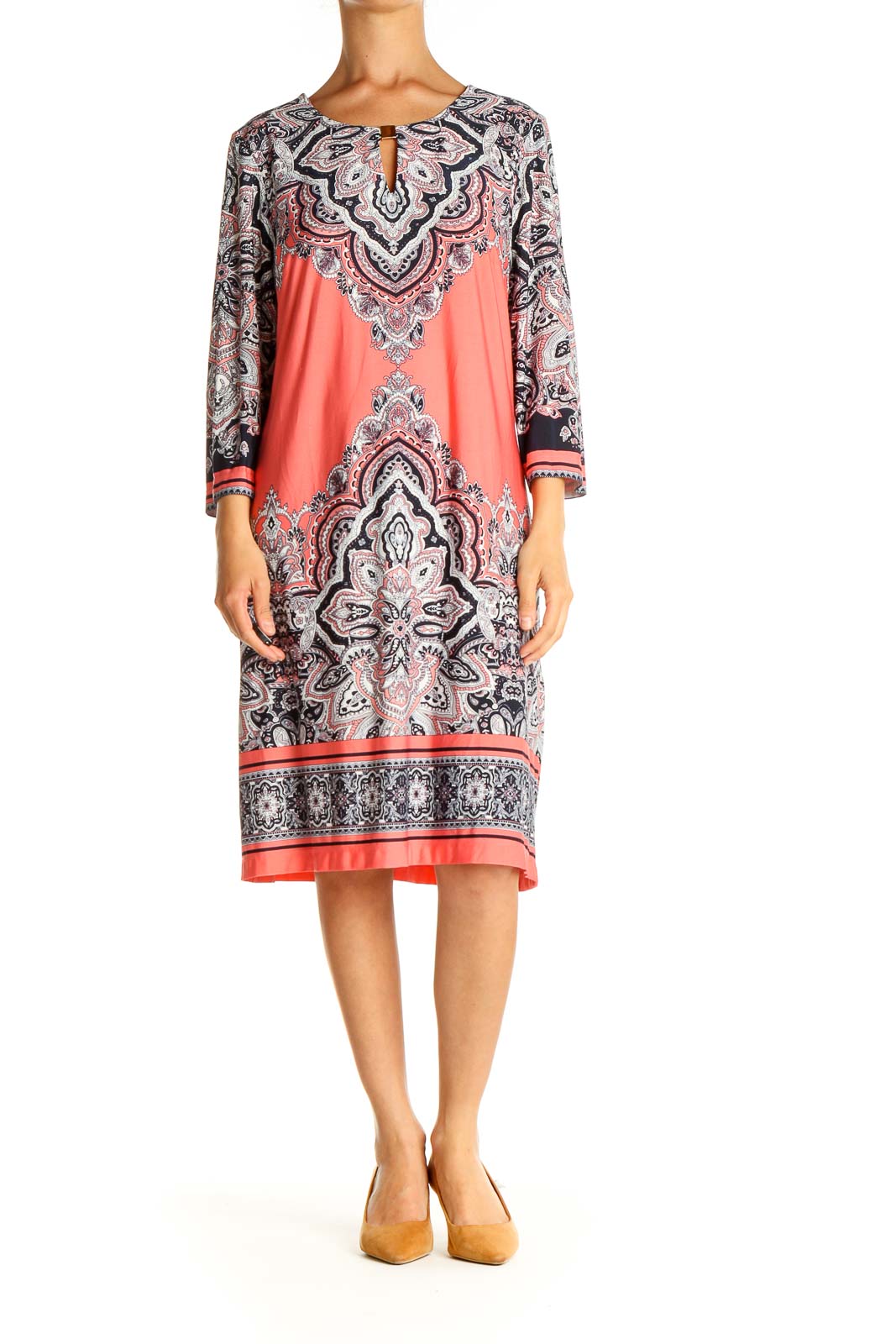 Pink Printed Holiday Shift Dress