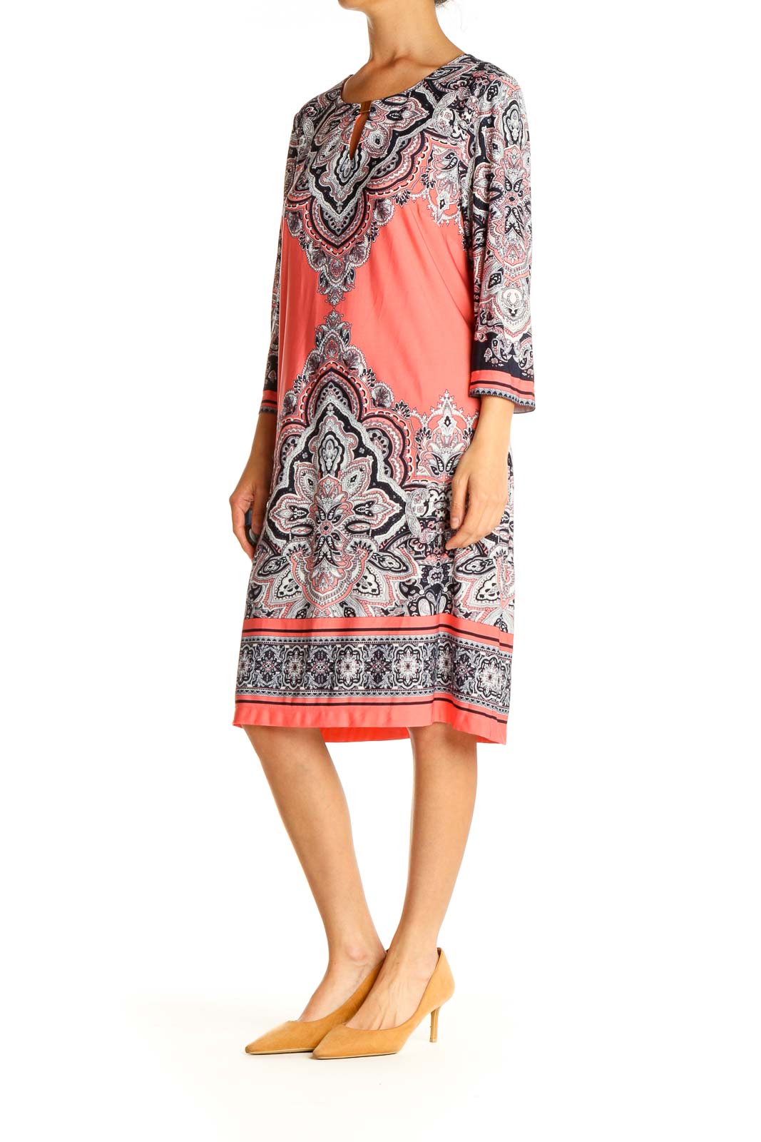 Pink Printed Holiday Shift Dress