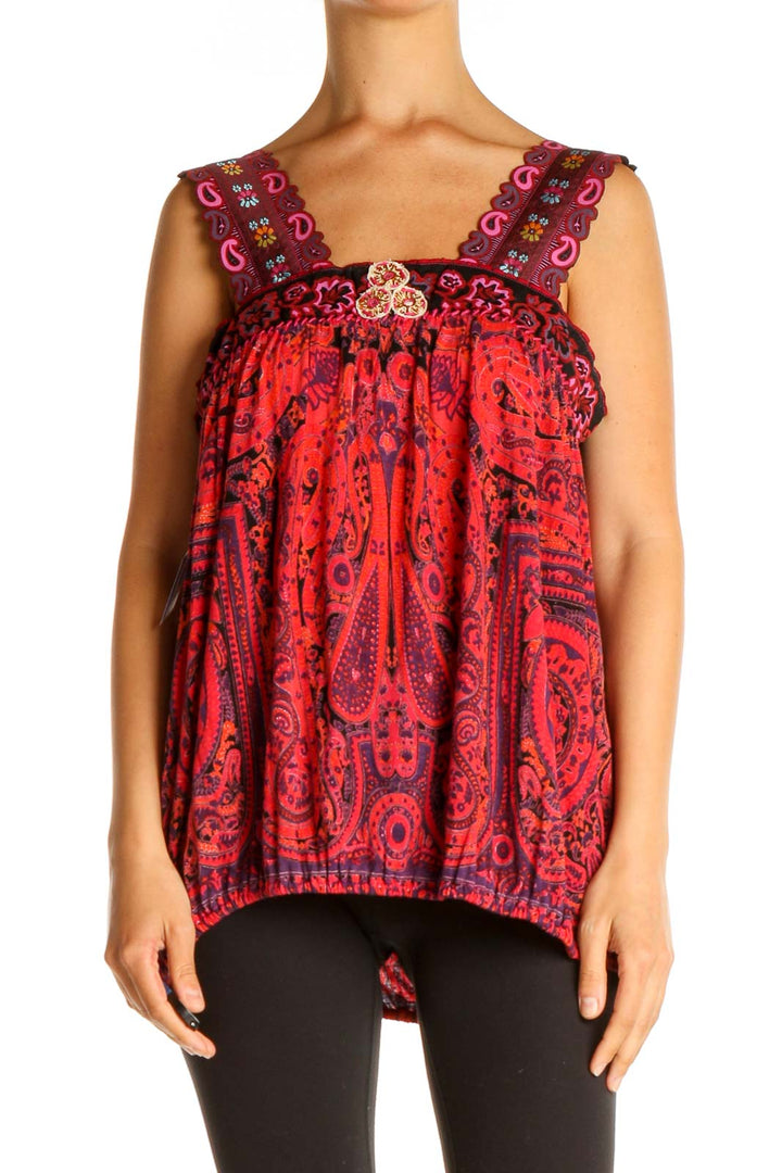 Front view of red paisley embellished tank top by Free People