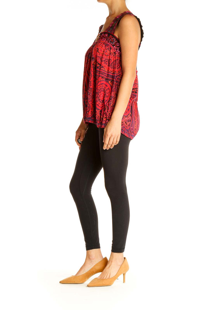 Front view of red paisley embellished tank top by Free People