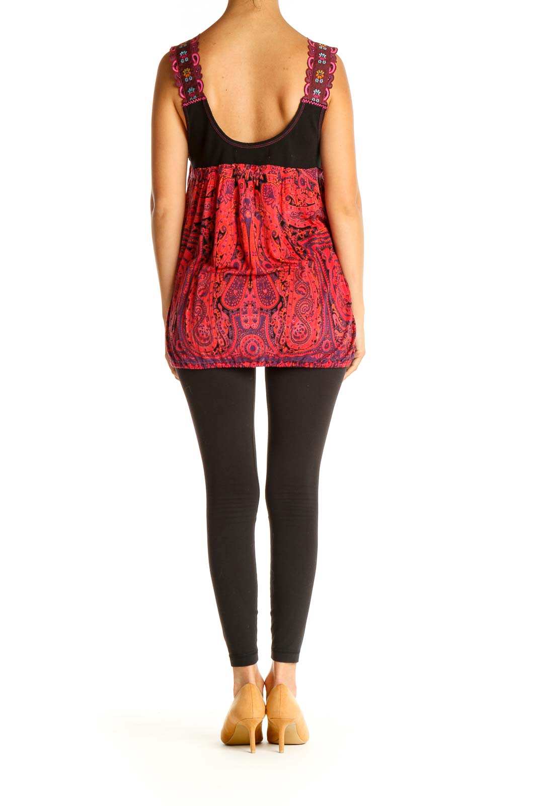 Back view of red paisley embellished tank top by Free People