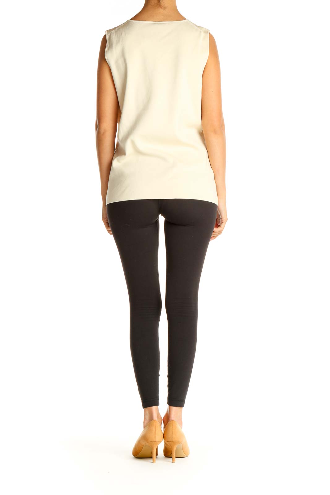 Beige Solid All Day Wear Tank Top