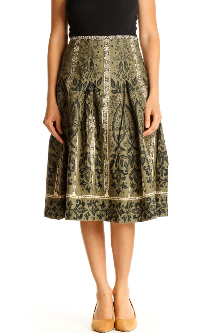 Green Paisley Sequin Retro Flared Skirt