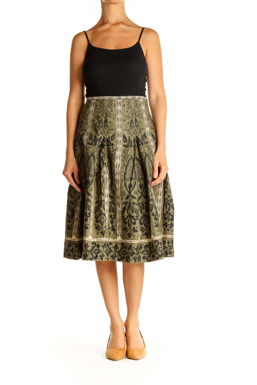 Green Paisley Sequin Retro Flared Skirt