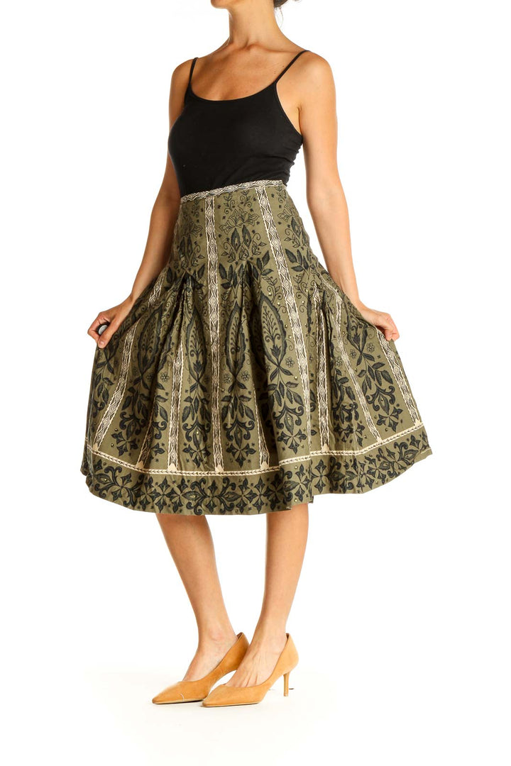 Green Paisley Sequin Retro Flared Skirt