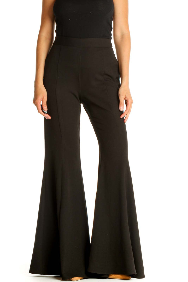 Black Solid Retro Palazzo Pants