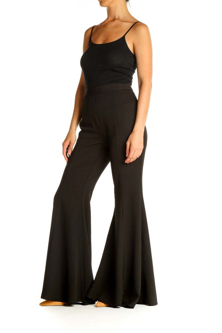 Black Solid Retro Palazzo Pants