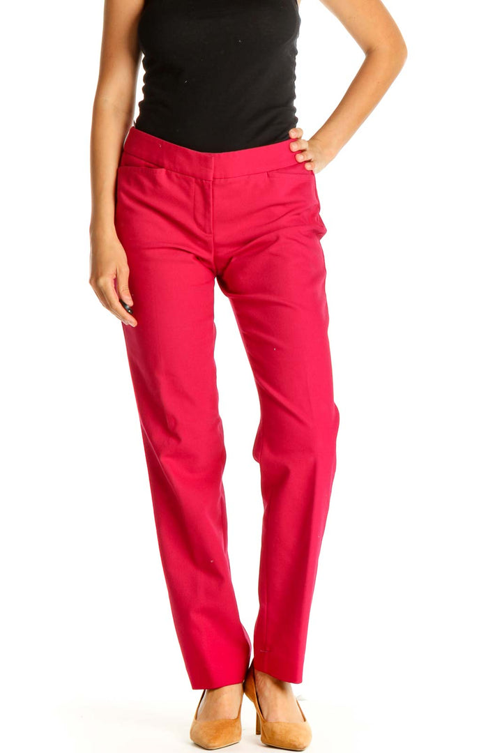 Pink Solid Casual Trousers