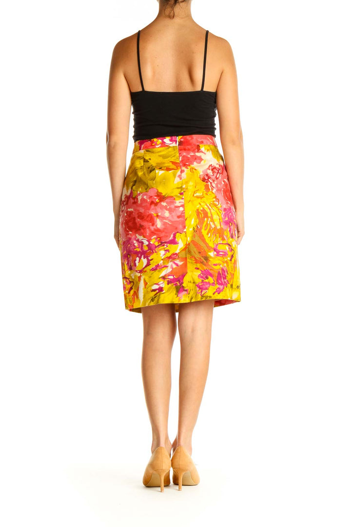 Yellow Floral Print Chic Pencil Skirt