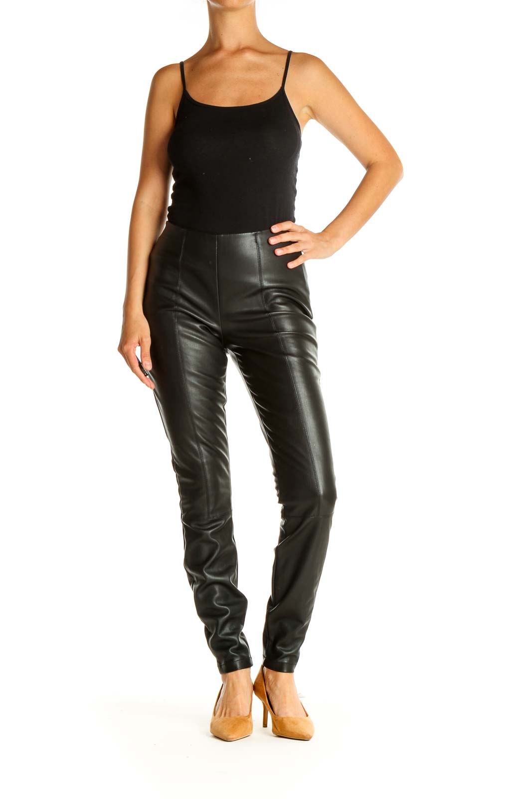 Black Solid Casual Leggings