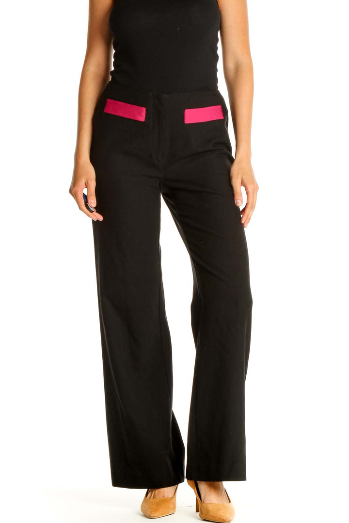 Black Solid Retro Trousers