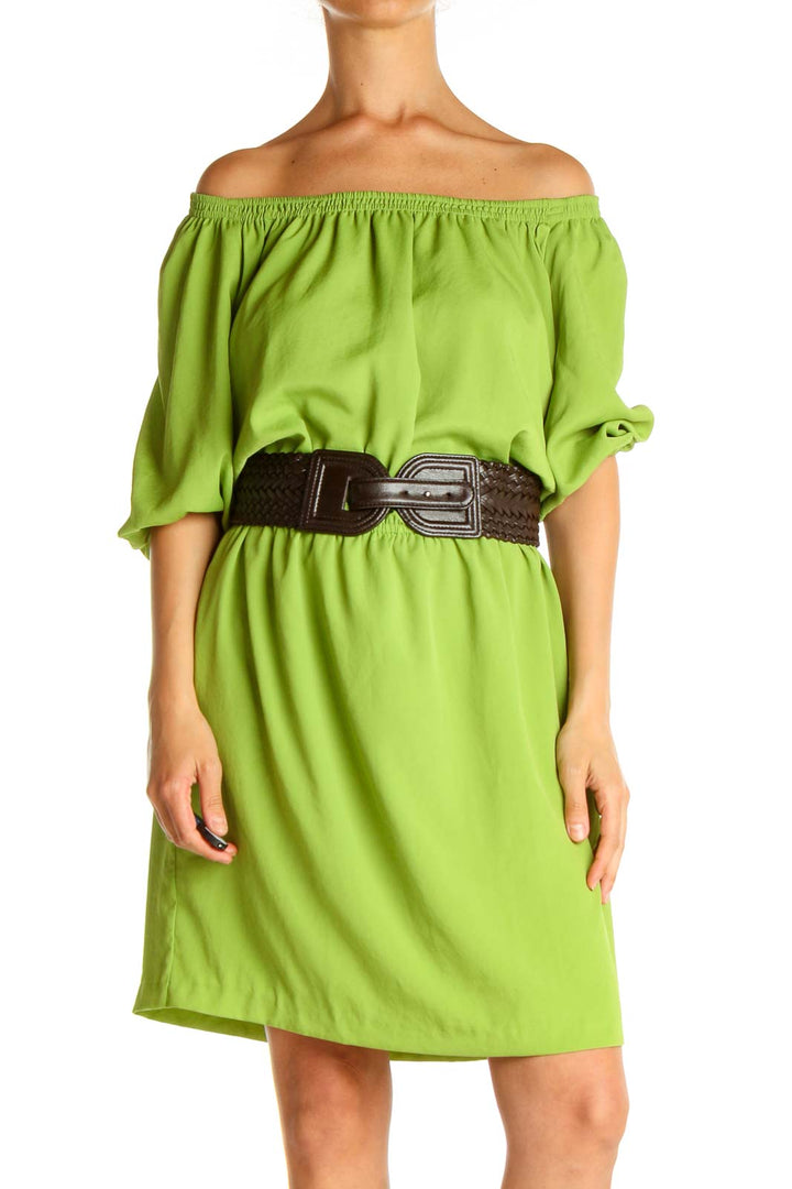 Green Solid Day Shift Dress