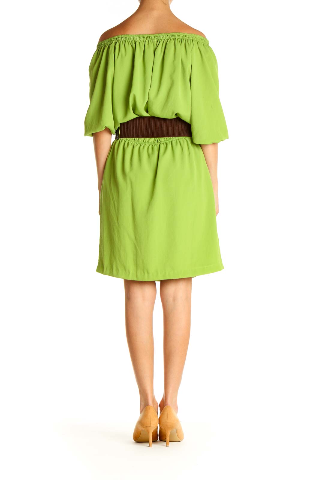 Green Solid Day Shift Dress