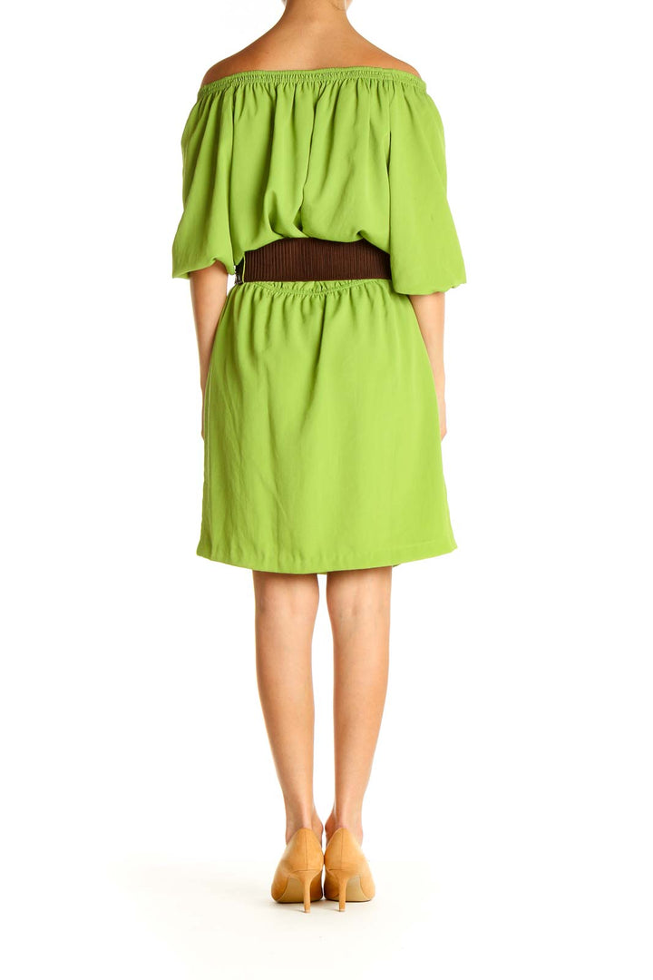 Green Solid Day Shift Dress