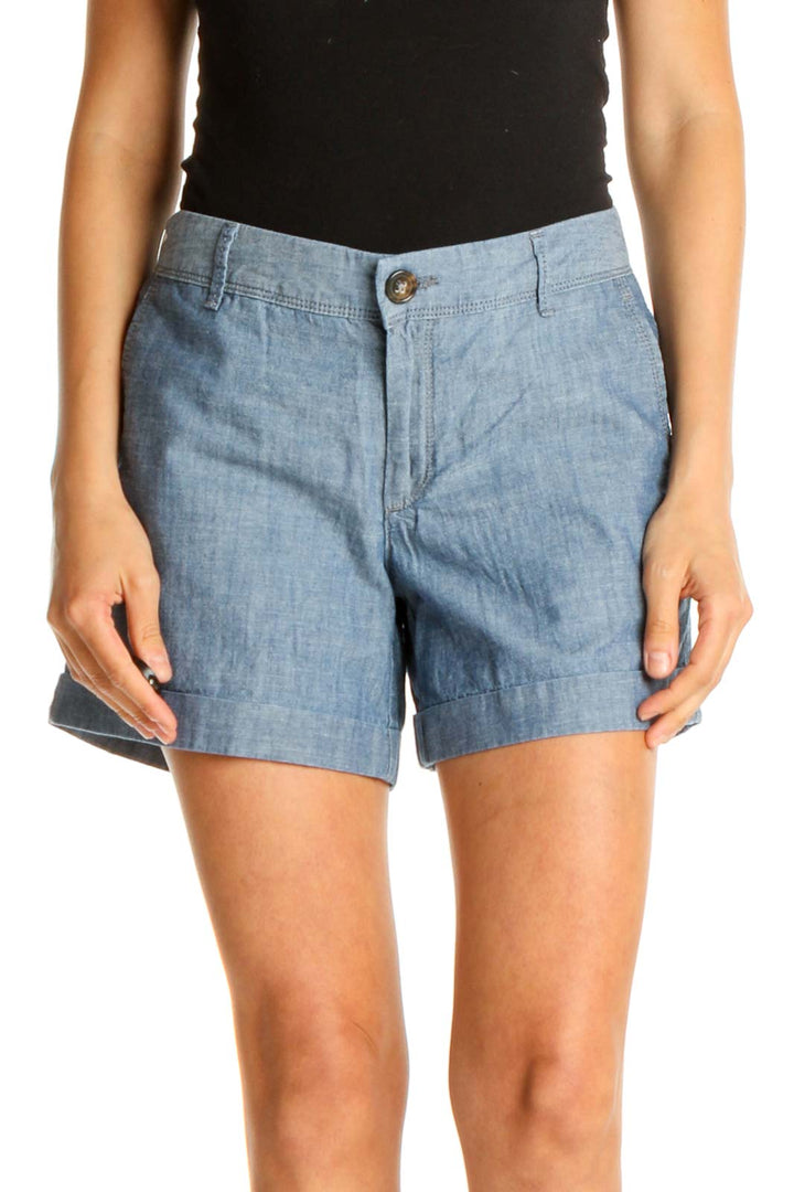 Blue Solid Casual Shorts