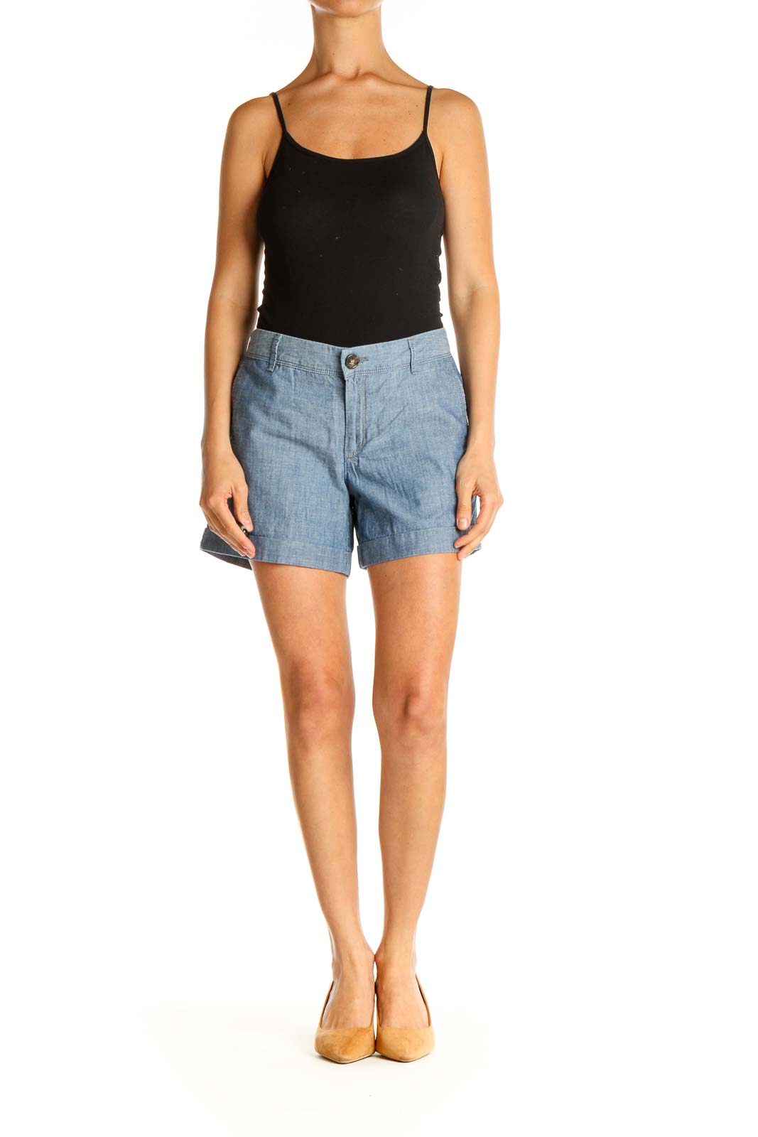 Blue Solid Casual Shorts