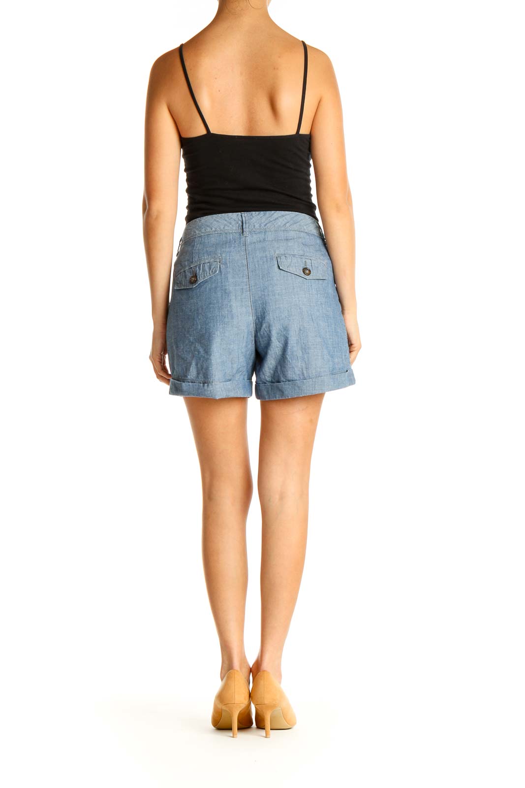 Blue Solid Casual Shorts